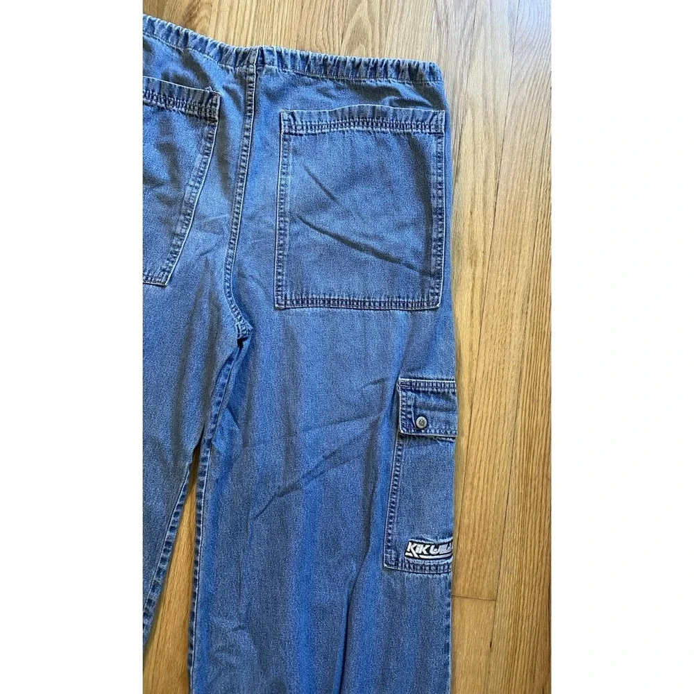 Vintage 90s KIKWEAR Wide Leg Denim Cargo Capri Pants Rave Skater Y2K -size S